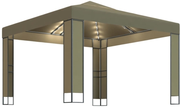 vidaXL Pavillon mit Doppeldach & LED-Lichterkette 3x3x2,7 m Taupe 3070303