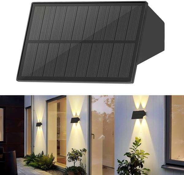 ZMH Solar Wandleuchte Aussen Solarleuchte - Wasserdichte Außenwandleuchten Warmweiß Solarwandleuchten Up and Down Wand Solarlampen für Außen Aussenleuchte für Zaun Garten Balkon Terrasse Treppen