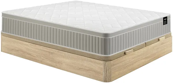 Vente-unique - SOMIRA Mattress and bed base set StoffHolz, Platte BeigeWeiß - B 180 cm x H 30 cm x L 200 cm