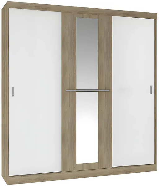 Vente-unique - Kleiderschrank mit 3 Schiebetüren & Spiegel - B. 205 cm - Naturfarben & Beige - DIDDA II