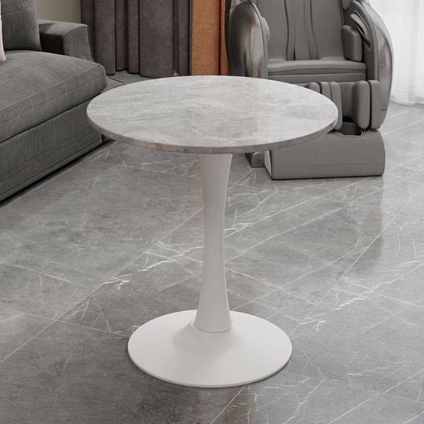 Couchtisch H 72 x T 70 x B 70 cm, rund, in Weiß/Grau mit Tischplatte aus Kunstmarmor, modernes minimalistisches Design