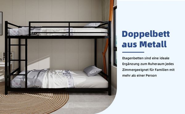 Etagenbett, Twin, zwei Einzelbetten, schweres stabiles Metall, geräuscharm, Sicherheitsgeländer, kein Boxspring erforderlich, Metall Bild 6