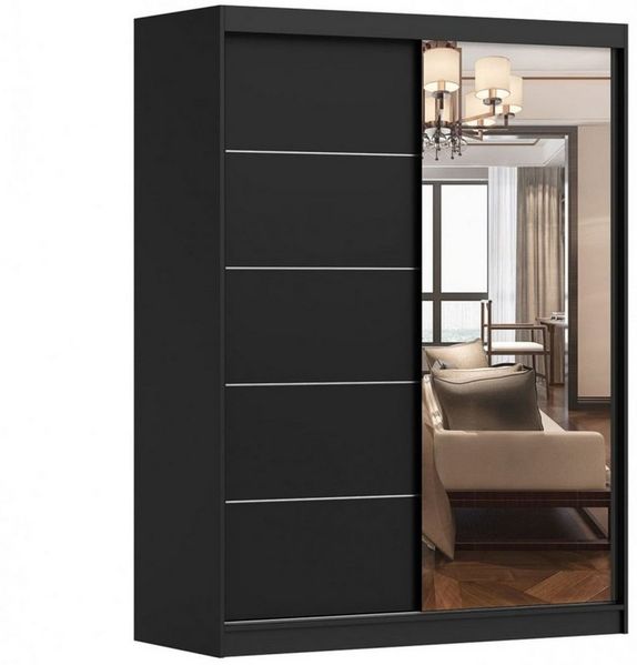 MOEBLO Kleiderschrank LARA 05 (mit Spiegel Schwebetürenschrank 2-türig Schrank mit vielen Einlegeböden und Kleiderstange, Gaderobe Schiebtüren Schlafzimmer-Wohnzimmerschrank Modern Design), (BxHxT): 150x200x61 cm