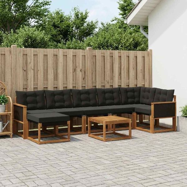 vidaXL Outdoor-Sofagarnitur mit Kissen 8 pcs Natürlich und Schwarz 3382104