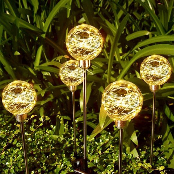 Salcar LED Solarleuchte 2er/4er Set LED Solarleuchte Kugelerdspiess LED Kugel Gartenleuchte, 2er LED Solarleuchte, Warmweiß, 8 Beleuchtungsmodi