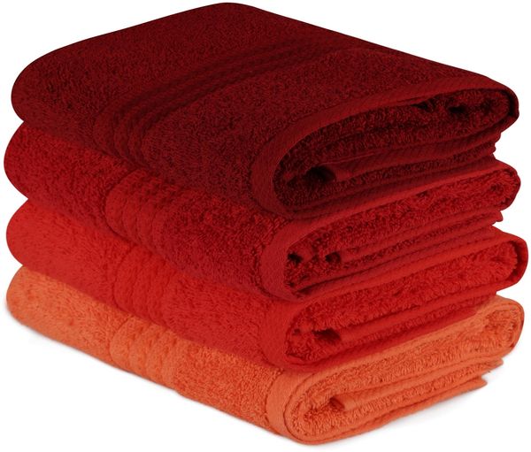 Handtuch-Set (4-teilig), 'Rainbow ', Blasses Orange, Orange, Rot, Fuchsie, 50x90 cm
