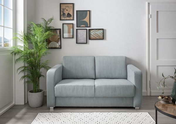 Schlafsofa Funktionssofa MIA Stoff Cord mit getrennten Liegeflächen in Aqua