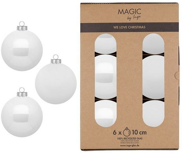 MAGIC by Inge Weihnachtsbaumkugel, Weihnachtskugeln Glas 10cm 6 Stück - Pure White