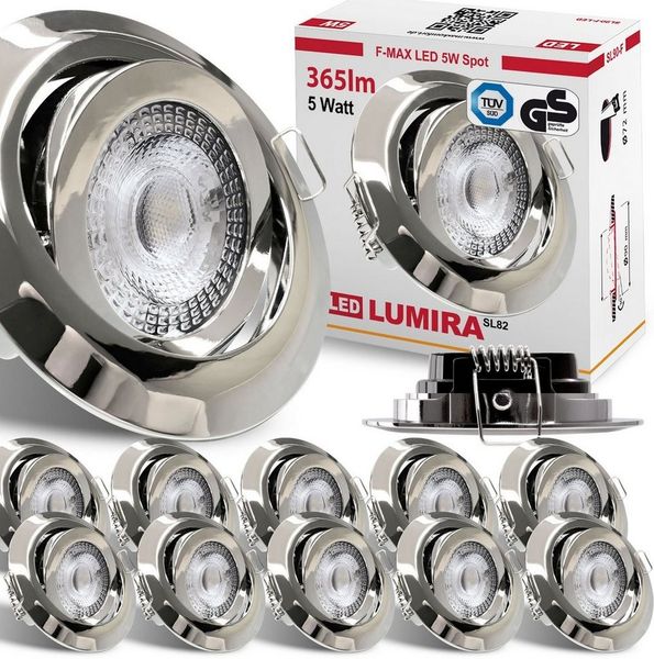 Maxkomfort LED Einbaustrahler 6/12er-Set Ultraflach & Schwenkbar, 3 Lichtfarben umschaltbar, LED fest integriert, (3000K/4000K/6500K), IP20 Deckenspots für Wohnzimmer, Küche & Flur - Ø82x25 mm