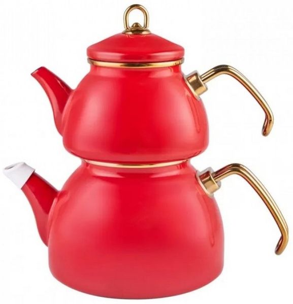 Karaca Teekanne Karaca Retro Emaille-Teekannen-Set, 3.4L, Rot, Induktionsgeeignet