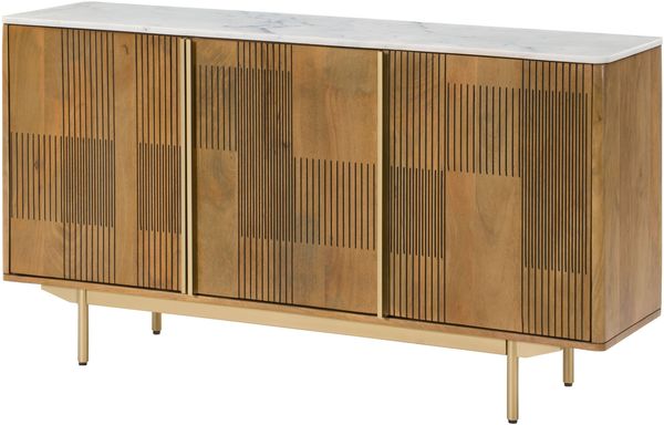 Sideboard Mango 150x40x80 hellbraun geölt / Marmor weiß MIAMI #101