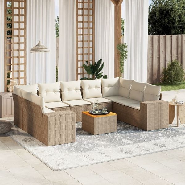 vidaXL 10-tlg. Garten-Sofagarnitur mit Kissen Beige Poly Rattan 3257920
