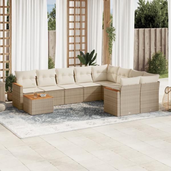 vidaXL 10-tlg. Garten-Sofagarnitur mit Kissen Beige Poly Rattan 3226317