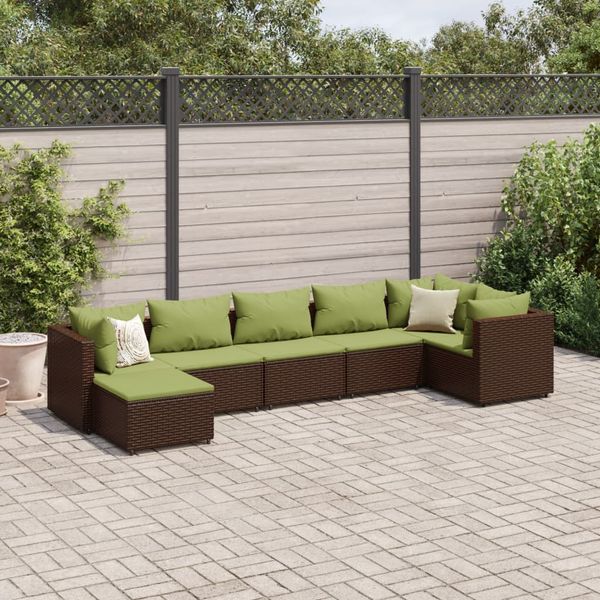 vidaXL 7-tlg. Garten-Lounge-Set mit Kissen Braun Poly Rattan 3308230