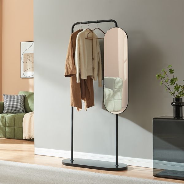 Garderobenständer Vamn mit Spiegel 167x80x35 cm Schwarz [en. casa]