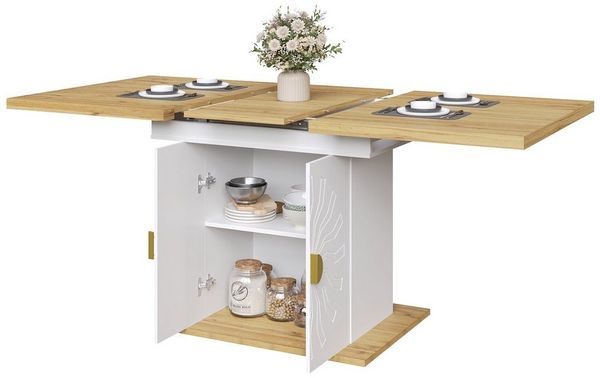 REDOM Esstisch Tisch, Auszugstisch (Ausziehtisch mit Stauraum White, 1-St, 110(140) x 70 x 76 cm)