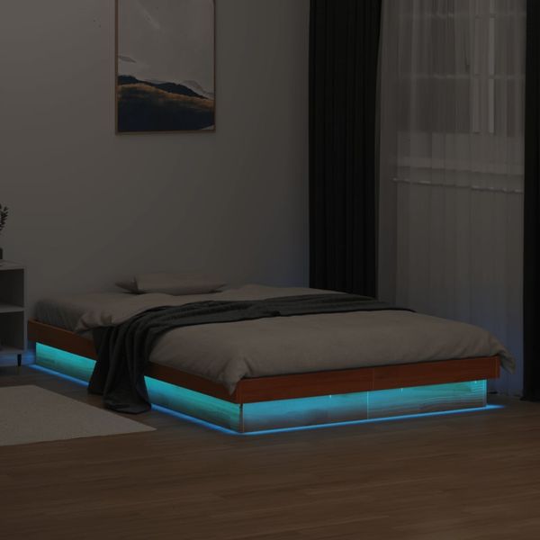 vidaXL Massivholzbett mit LED-Beleuchtung Wachsbraun 120x190 cm Kiefer 844421