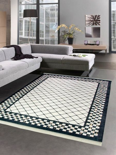 Carpetia Teppich Teppich im Printdesign Teppich Wohnzimmer waschbar karo schwarz, rechteckig, Höhe: 8 mm