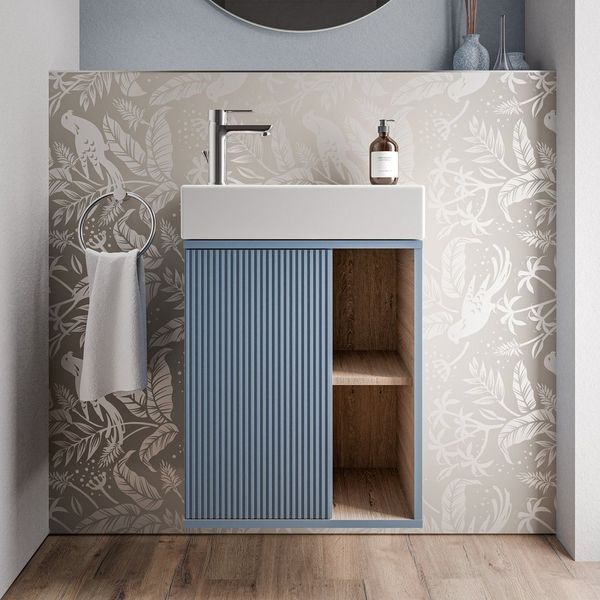 Bernstein Badmöbel-Set BELDIVO, (mit Waschbecken DURAVIT, Waschtischunterschrank 50 cm mit Waschbecken), Türanschlag links - Farbe wählbar - matt