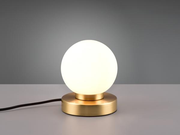 Reality Leuchten LED Nachttischlampe, Dimmfunktion, LED wechselbar, Warmweiß, kleine Bauhaus Lampe touch dimmbar Glas-kugel Lampenschirm Weiß Ø 12cm