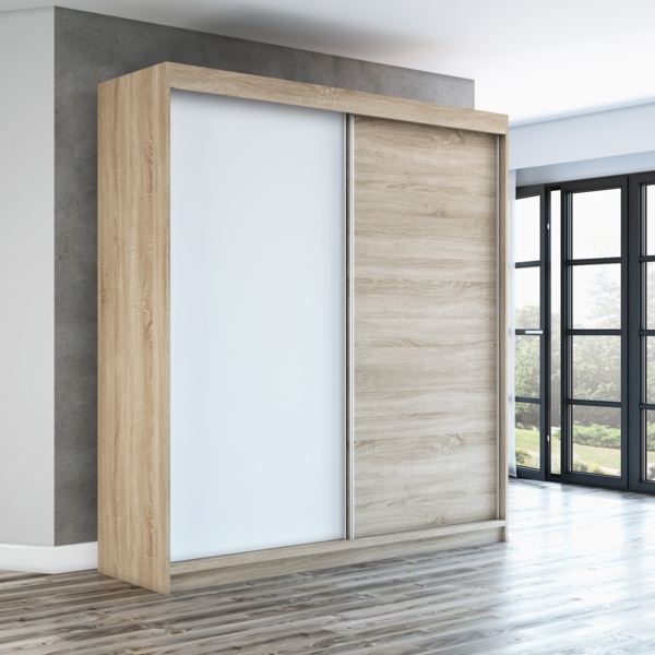 Schwebetrenschrank STIL 2-trig Schrank 180 cm (mit Spiegel) Farbe: Sonoma , wei