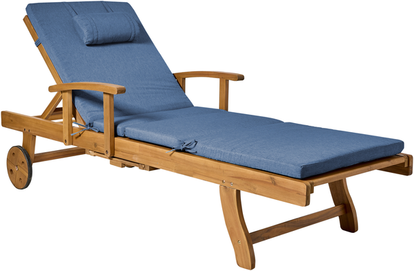 Sonnenliege mit Kissen JAVA PREMIUM mit Relaxfunktion Akazienholz Blau