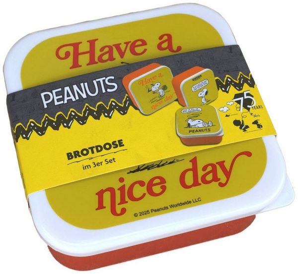 Geda Labels GmbH Lunchbox Brotdose 3er Set Peanuts Snoopy Motiv Lunchbox quadratisch, Kunststoff, authentisches Design