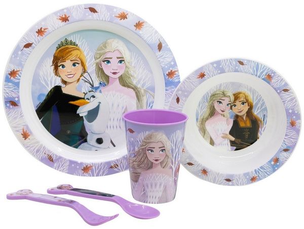 Disney Kindergeschirr-Set Disney Die Eiskönigin Elsa Kinder Geschirr-Set 5 teilig (5-tlg), 1 Personen, Becher, Teller, Schüssel