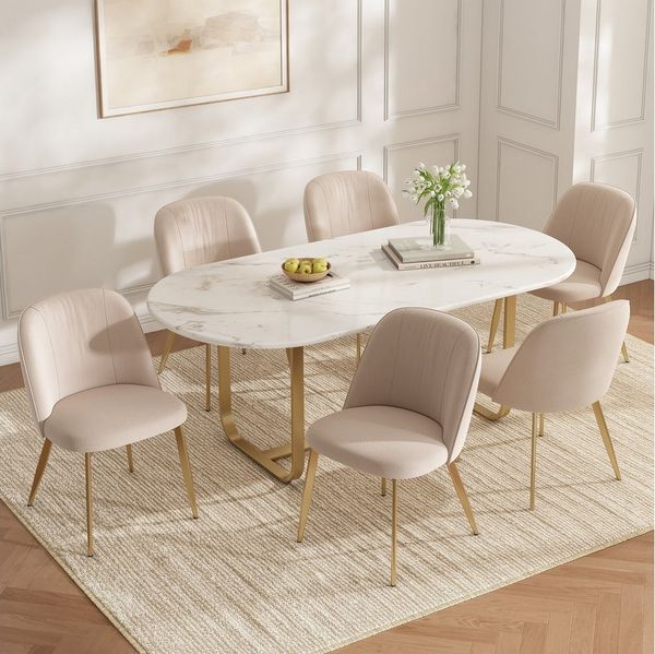 REDOM Esszimmerstuhl Atmungsaktiver Bezug, modern & pflegeleicht (Ideal für Küche, Esszimmer & Wartezonen, 4 St), Beige-goldene Polsterstühle 4 Stück, Samt
