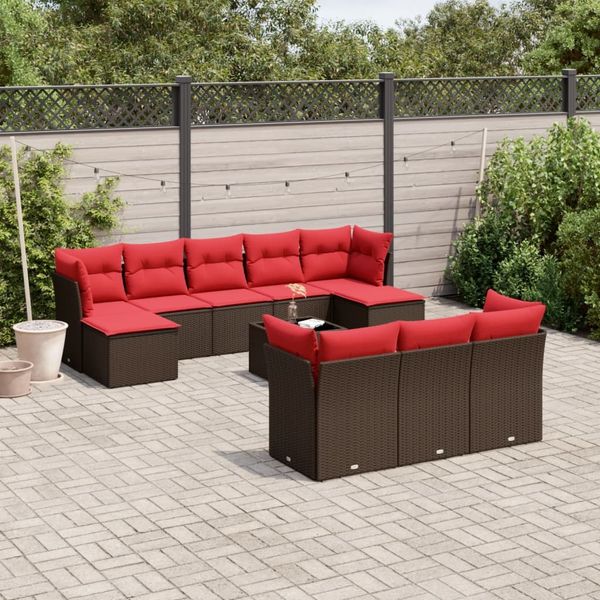 vidaXL 11-teiliges Gartensofa-Set mit Kissen, braun, Polyrattan 3218344