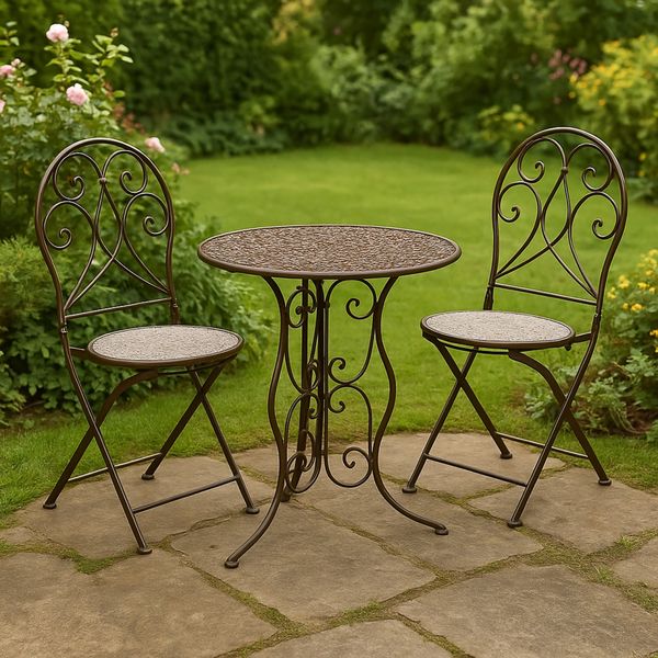 HTI-Living Balkonset Tischgruppe Lani Antik, (Set, 3-tlg, 1x Tisch, 2x Stühle), Sitzgruppe Metall Garten nostalgisch