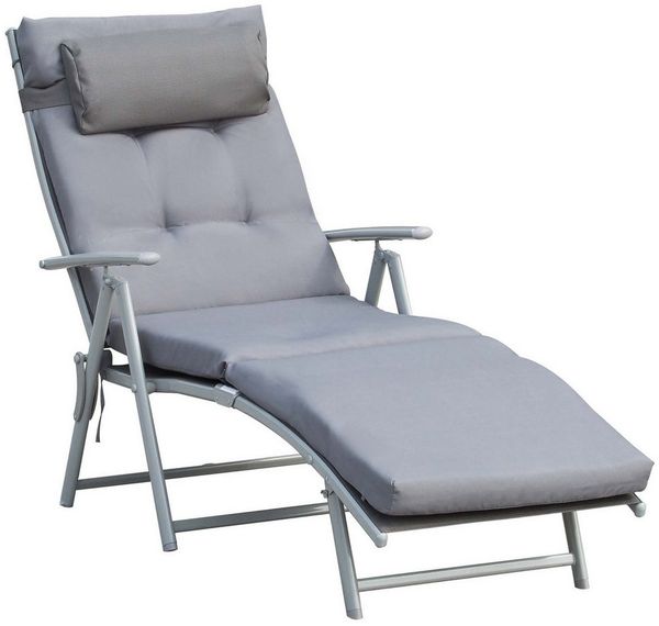 MC Star Gartenliege Outsunny Sonnenliege Strandliege Gartenliege klappbar verstellbar, mit Kissen Garten Metall Stoff Grau 137 x 63,5 x 100,5 cm