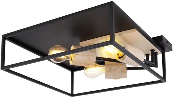 Deckenleuchte, Metallrahmen mit Holzdekor, schwarz, natur