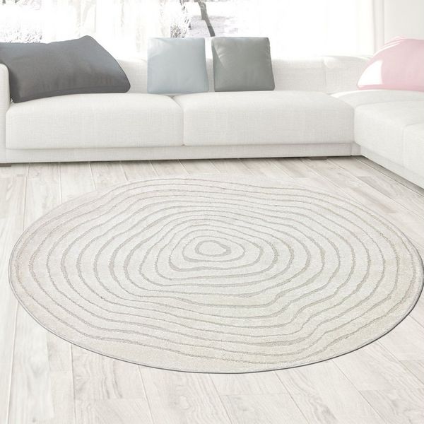 Carpetia Designteppich Kurzflor Teppich mit 3D-Effekt, rund, Höhe: 14 mm, weich, pflegeleicht und für Fußbodenheizung geeignet