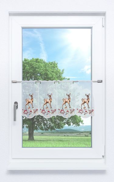 Scheibengardine Plauener Spitze - Rehkitz (Bx H) 48.60cm * 30cm Braun/rotbraun