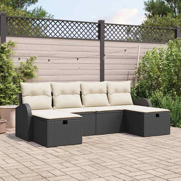 vidaXL Sofa Set mit Kissen 6 pcs Schwarz und Creme Poly-Rattan 3359116