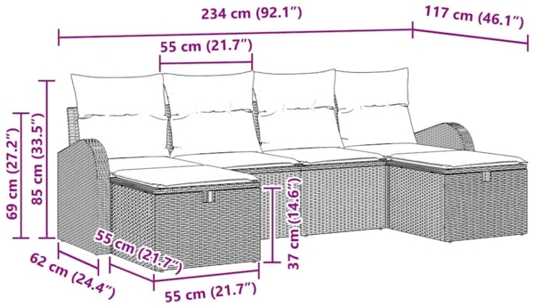 vidaXL Sofa Set mit Kissen 6 pcs Schwarz und Creme Poly-Rattan 3359116 Bild 8