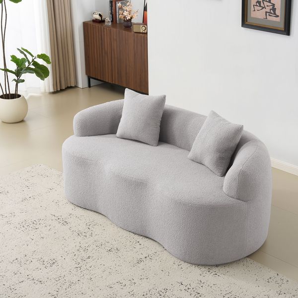 2-Sitzer Sofa H 70 x T 170 x B 89 cm in Hellgrau, geschwungenes Design, ohne Montage