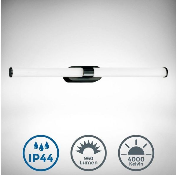 B.K.Licht Deckenleuchte Badleuchte LED Spiegelleuchte IP44 schwarz - BKL1578, LED fest integriert, 2700K - Extra-Warmweiß, Spiegelleuchte 55cm Badezimmer WC Spiegelschrank IP44