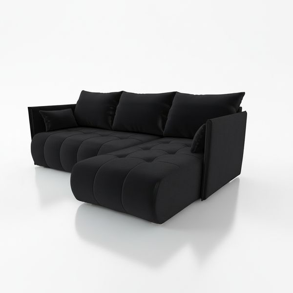 Wohnero24 NESSA Ecksofa mit Schlaffunktion 206x140 cm & Bettkasten – L-Form Couch Schwarz 218x152 cm