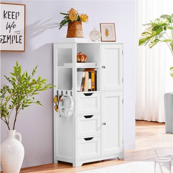 Yaheetech Hochschrank Badezimmerschrank Badkommode mit Höhenverstellbarem Einlegeboden, Holzwerkstoff Weiß, 107 x 60 x 30 cm