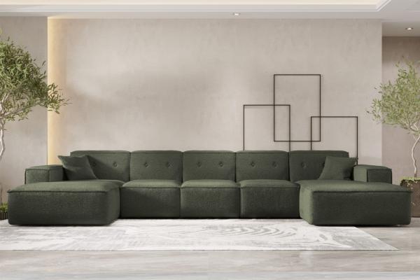 Wohnlandschaft Sofa U-Form CESINA XL in Stoff Ascot Bukla Winter Moss