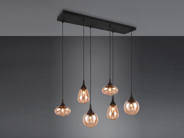 TRIO Leuchten LED Pendelleuchte, Dimmfunktion, LED wechselbar, warmweiß, 6x Glas Lampenschirm Amber über-n Esstisch Kücheninsel hängend B: 93cm