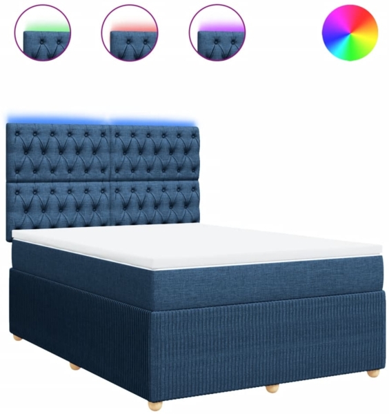 vidaXL Boxspringbett mit Matratze Blau 160x200 cm Stoff 3294420