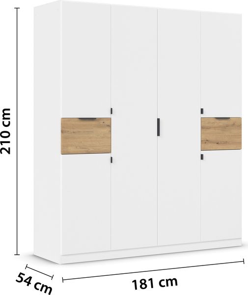 rauch Kleiderschrank, Drehtürenschrank TICAO, 6-türig, 2 Schubkästen, inkl. Türdämpferset, Alpinweiß, 181 x 210 x 54 cm Bild 4
