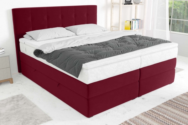 99rooms Palermo Boxspringbett Velours KRONOS Rot 180x200 cm Bonell-Federung