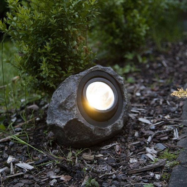 LED Solar-Stein ,Rocky', verstellbarer Spot, Dämmerungssensor, warmweiß, grau, 20x16cm