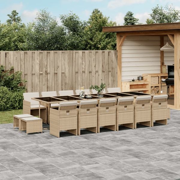 vidaXL 17-tlg. Garten-Essgruppe mit Kissen Beige Poly Rattan 3277773