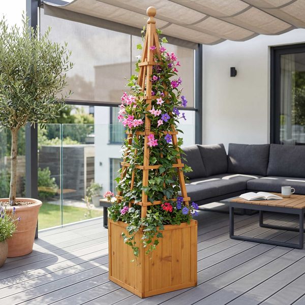 Rankgitter HWC-Q18, Pflanzkasten Pflanzkübel Blumenkasten Rankhilfe Holz FSC®-zertifiziert 168x40x40cm ~ natur