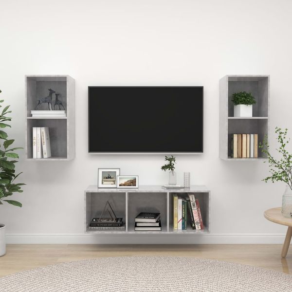 vidaXL 3-tlg. TV-Schrank-Set Betongrau Spanplatte [3079740]
